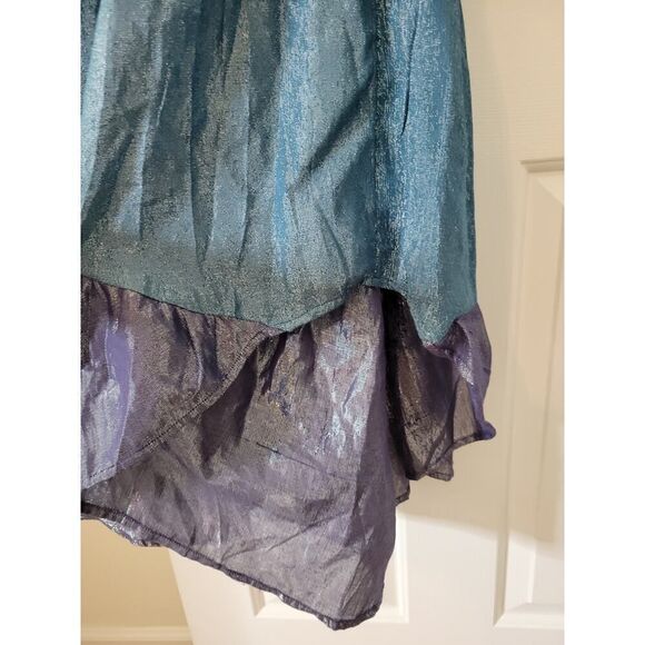 Anthropologie Maeve Metallic Ruffled One-Shoulder Color Block Belted Midi Dress - Picture 9 of 10